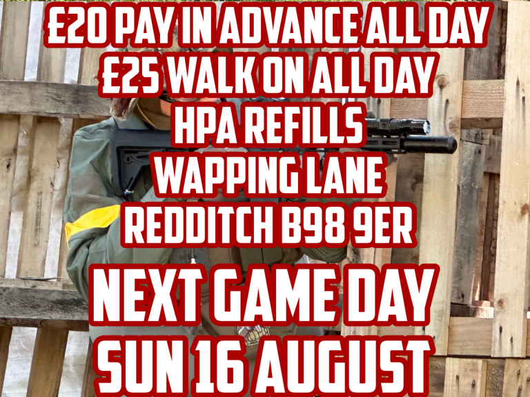 South Central Airsoft Redditch B98 9ER Next Game Day Sunday 16 August 2026
