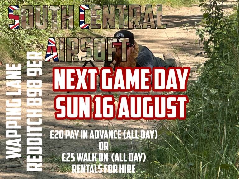 South Central Airsoft Redditch B98 9ER Next Game Day Sunday 16 August 2026